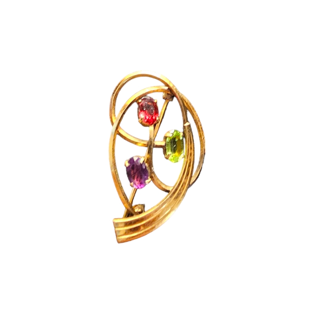Vintage Vandell Gold and Multi-Colored Multi Gemstone Brooch